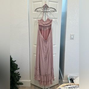 Mauve Halter Neck Cut Out Maternity Maxi Dress